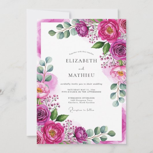 Magenta Ethereal Bloom Wedding Kaart (Voorkant)