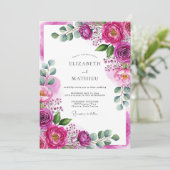 Magenta Ethereal Bloom Wedding Kaart (Staand voorkant)