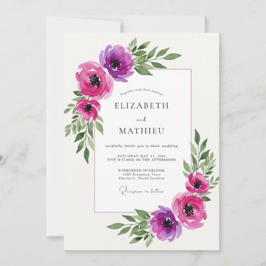 Magenta Ethische Bloeiende Bruiloft Kaart (Voorkant)