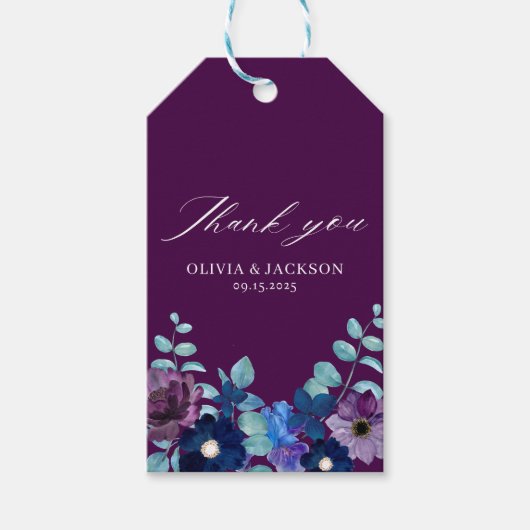 Magenta Eucalyptus Bloemen Winter Huwelijksgunst Cadeaulabel (Voorkant)