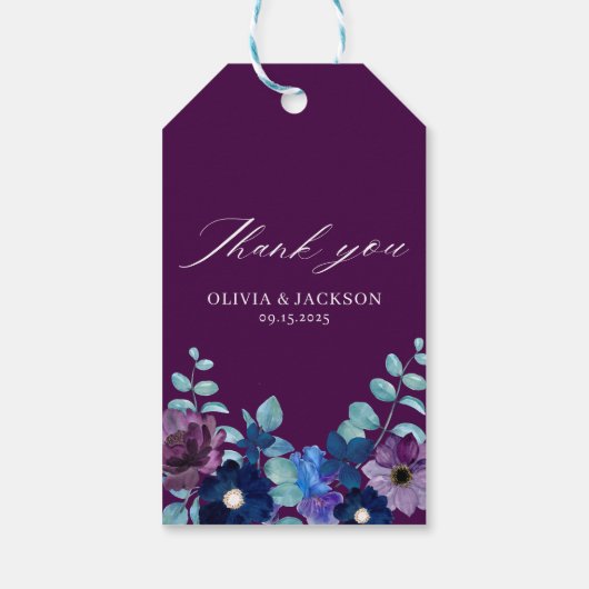 Magenta Eucalyptus Bloemen Winter Huwelijksgunst Cadeaulabel (Achterkant)