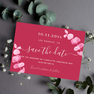 Magenta eucalyptusbruiloft, behalve de datum save the date