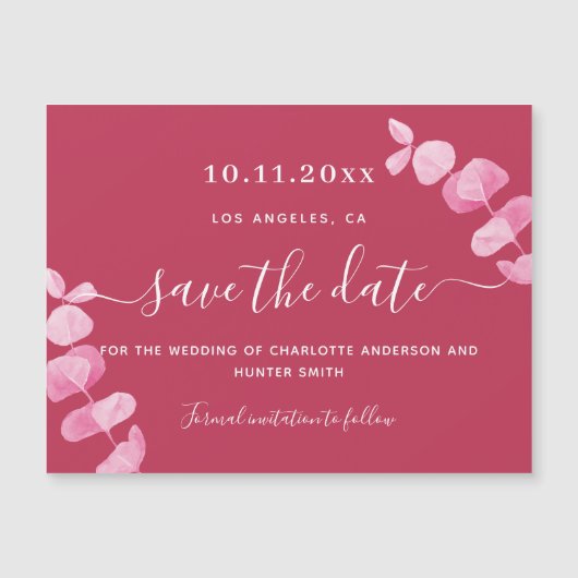 Magenta eucalyptusbruiloft met uitzondering van de magnetische uitnodiging (Voorkant)