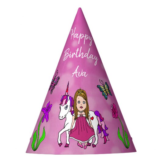 Magenta Fairy en Unicorn Birthday Pet Feesthoedjes (Voorkant)