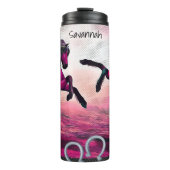 Magenta Fantasy Horses in Cartoon Dot Thermosbeker (Voorkant)