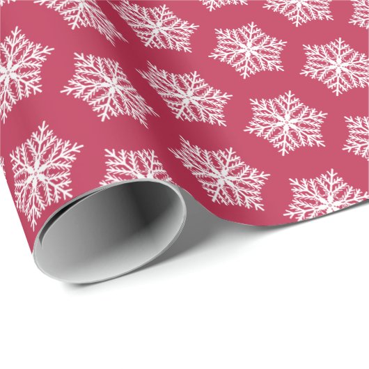 Magenta Festive Snowflakes Patroon Kerstmis Cadeaupapier (Rol Hoek)