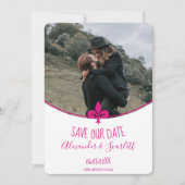 Magenta Fleur de Lis Foto Save The Date Aankondiging (Voorkant)