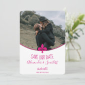 Magenta Fleur de Lis Foto slaat de datum op Aankondiging (Staand voorkant)