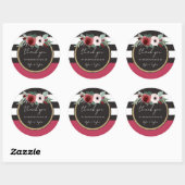 Magenta Floral Black Stripe Couples Names Wedding Ronde Sticker (Vel)