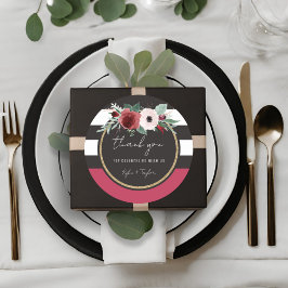 Magenta Floral Black Stripe Couples Names Wedding Ronde Sticker
