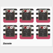 Magenta Floral Black Stripe Couples Names Wedding Vierkante Sticker (Vel)