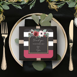 Magenta Floral Black Stripe Couples Names Wedding Vierkante Sticker