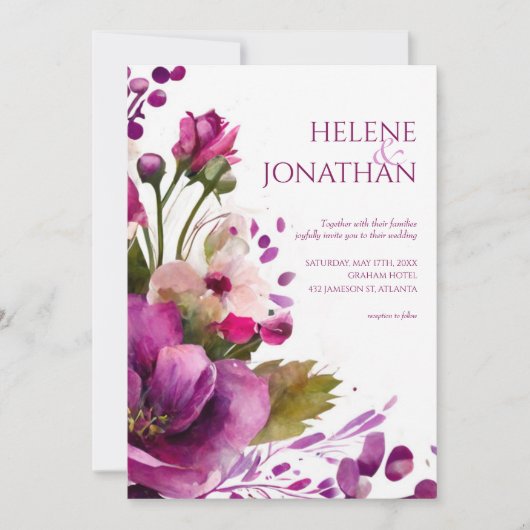 Magenta Floral Boho Wedding Modern Pink Bold Magen Kaart (Voorkant)