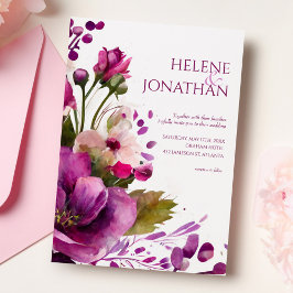 Magenta Floral Boho Wedding Modern Pink Bold Magen Kaart