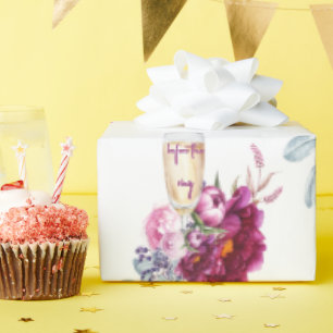 Magenta Floral Champagne voor de Ring Wedding W Cadeaupapier