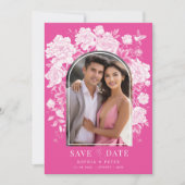 Magenta Floral Chinoiserie Bruiloft Save the Date Kaart (Voorkant)