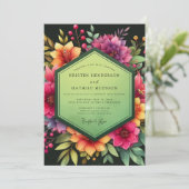 Magenta Floral Dusk Wedding Kaart (Staand voorkant)