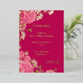 Magenta floral Gilded Folie Uitnodiging (Staand Voorkant)