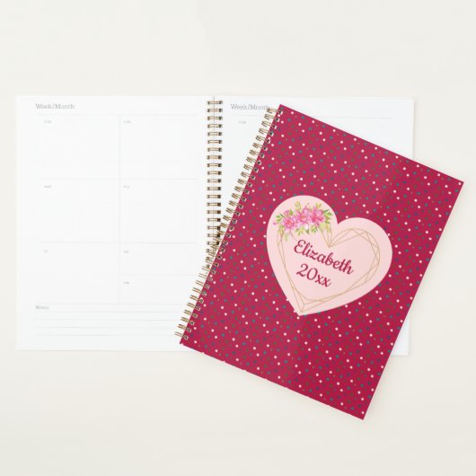 Magenta Floral Golden Heart Personalized Planner (Display)