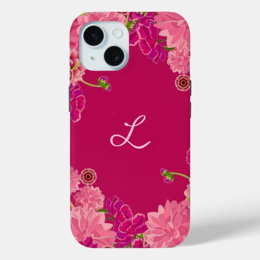 Magenta floral initiaal Case-Mate iPhone case (Achterkant)