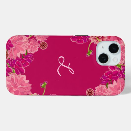 Magenta floral initiaal Case-Mate iPhone case (Achterkant (horizontaal))