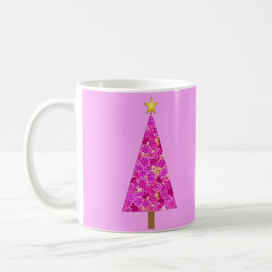 Magenta Floral Moderne kerstboom Koffiemok (Links)