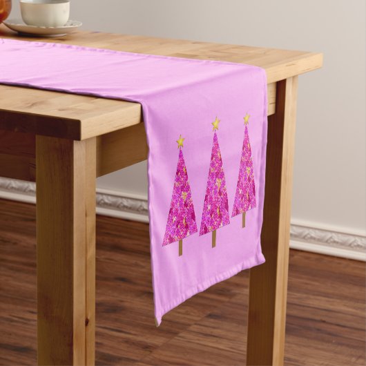 Magenta Floral Moderne kerstboom Korte Tafelloper (Voorbeeld)