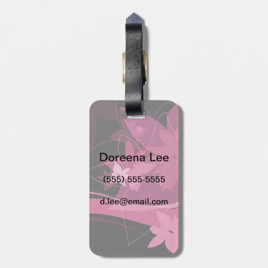Magenta Floral Pattern Bagagelabel (Achterkant verticaal)
