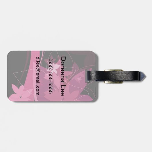 Magenta Floral Pattern Bagagelabel (Achterkant horizontaal)