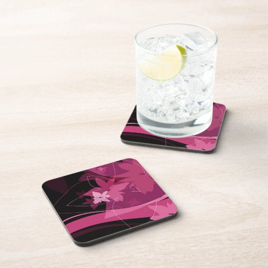 Magenta Floral Pattern Bier Onderzetter (Rechterzijde)