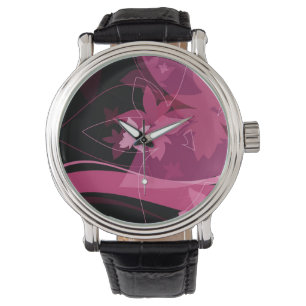 Magenta Floral Pattern Horloge