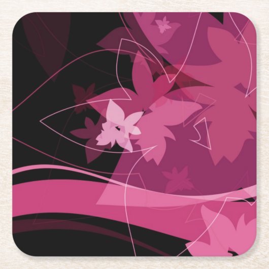 Magenta Floral Pattern Kartonnen Onderzetters (Voorkant)