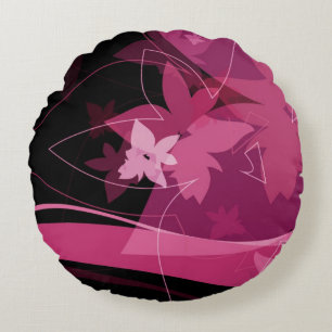 Magenta Floral Pattern Rond Kussen