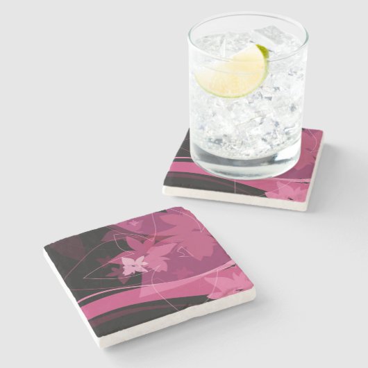 Magenta Floral Pattern Stenen Onderzetter (Zijkant)