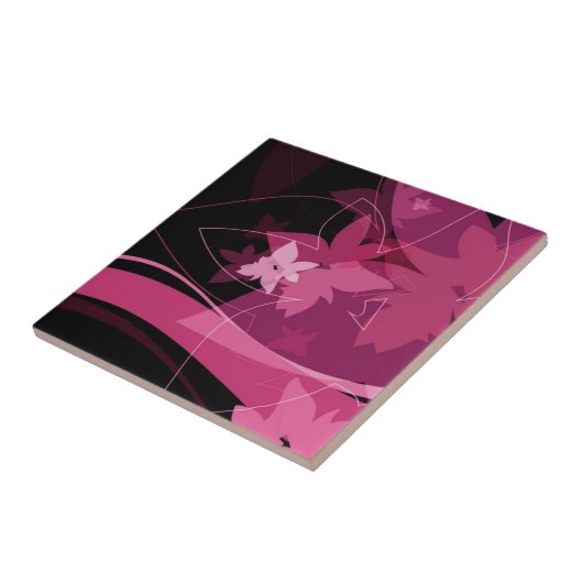 Magenta Floral Pattern Tegeltje (Zijkant)