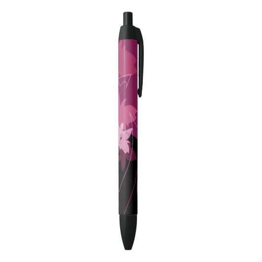 Magenta Floral Pattern Zwarte Inkt Pen (Achterkant (Verticaal))