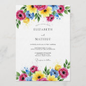 Magenta Floral Romantic Wedding Kaart (Voorkant)