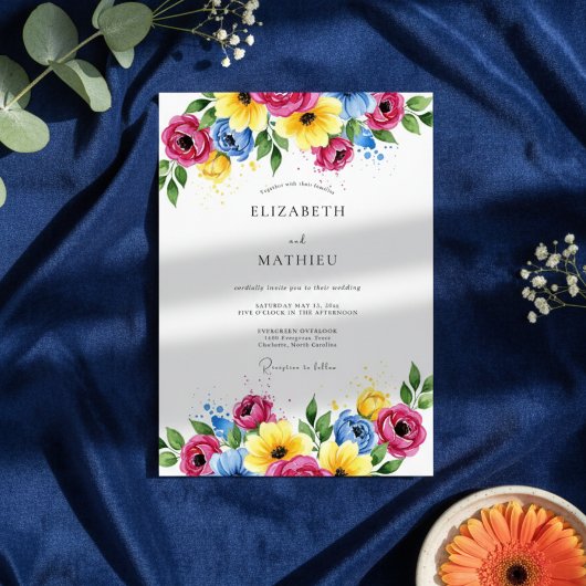 Magenta Floral Romantic Wedding Kaart