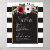 Magenta Floral Stripes Signature Drink Wedding Poster (Voorkant)