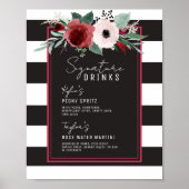Magenta Floral Stripes Signature Drink Wedding Poster (Voorkant)