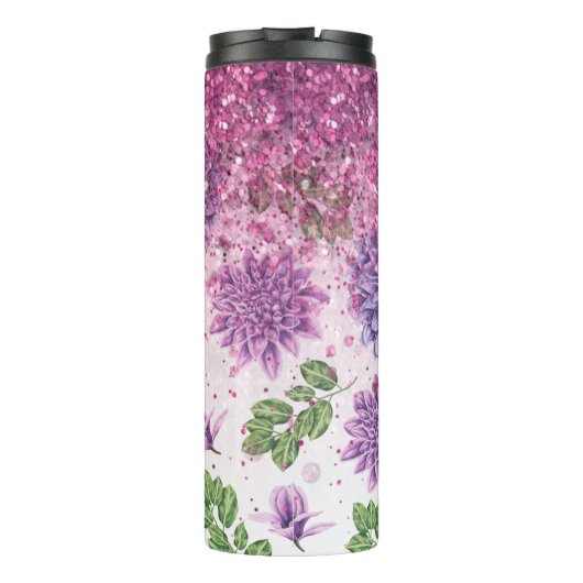 *~* Magenta Floral Succulent Glitter Girly Thermosbeker (Achterkant)