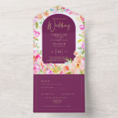 Magenta Floral Wedding All In One Uitnodiging (Binnen)