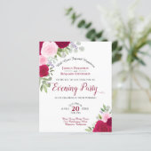 Magenta Floral Wedding Evening Party Budget Uitnod (Staand voorkant)