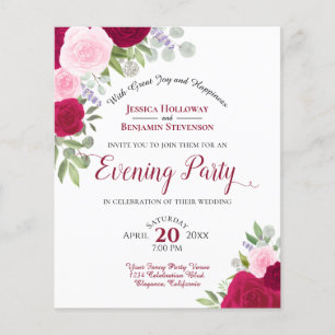 Magenta Floral Wedding Evening Party Budget Uitnod