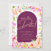Magenta Floral Wedding Kaart (Voorkant)