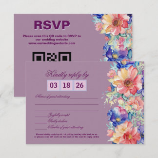 Magenta Floral Wedding RSVP Card Kaartje