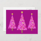 Magenta florale moderne kerstbomen feestdagenkaart (Voorkant / Achterkant)