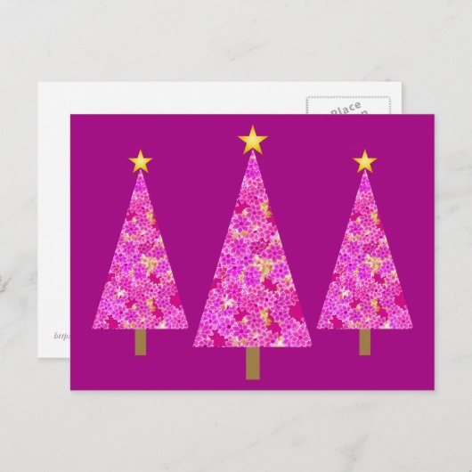 Magenta florale moderne kerstbomen feestdagenkaart (Voorkant / Achterkant)