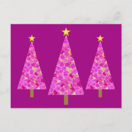 Magenta florale moderne kerstbomen feestdagenkaart