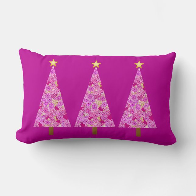 Magenta florale moderne kerstbomen kussen (Voorkant)
